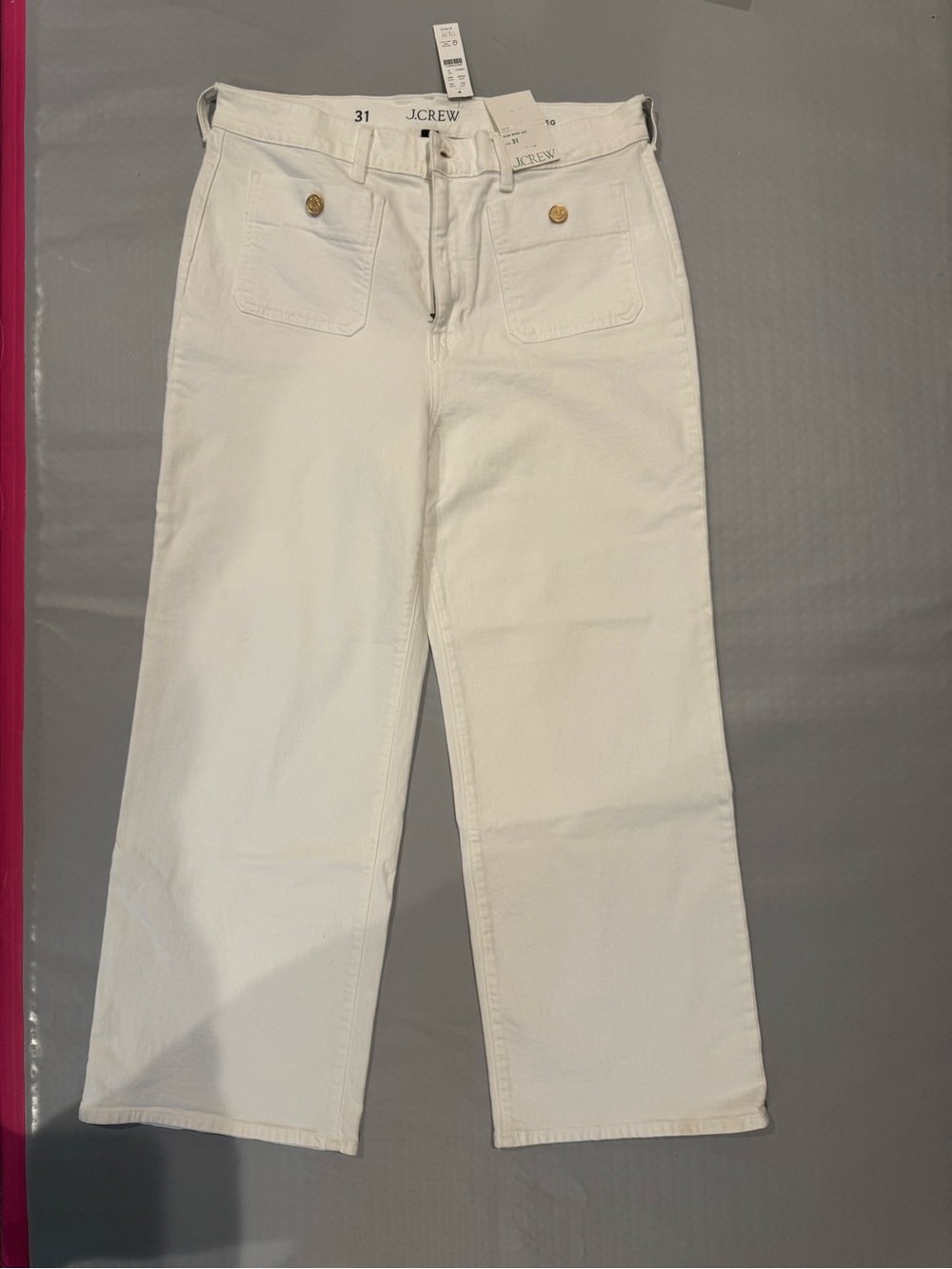 J. Crew White Slim Wide-Leg Jeans with Gold Buttons